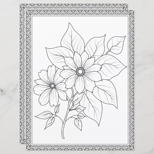 Elegant Floral Coloring Page Scrapbook Paper (正面/裏面)