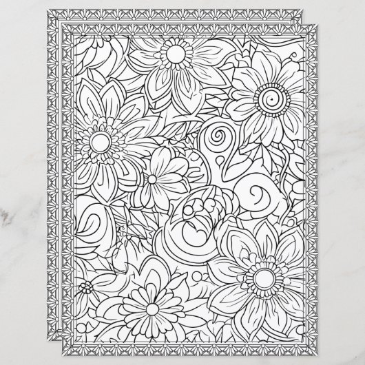 Elegant Floral Coloring Page Scrapbook Paper (正面/裏面)