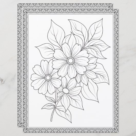 Elegant Floral Coloring Page Scrapbook Paper (正面/裏面)