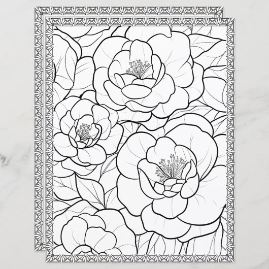 Elegant Floral Coloring Page Scrapbook Paper (正面/裏面)