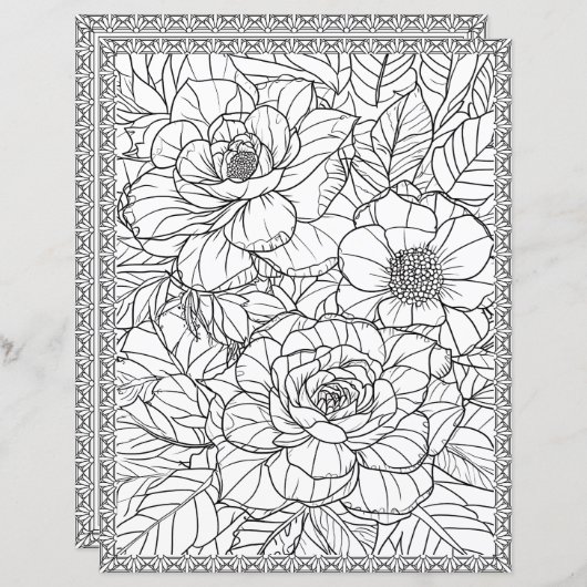 Elegant Floral Coloring Page Scrapbook Paper (正面/裏面)