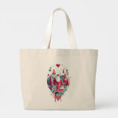 Elegant Floral Crest Canvas Tote Bag with Red Hand ラージトートバッグ (裏面)