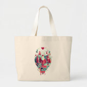 Elegant Floral Crest Canvas Tote Bag with Red Hand ラージトートバッグ (正面)