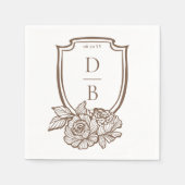 Elegant Floral Crest Couples Monogram Wedding Date スタンダードカクテルナプキン (正面)