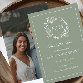 Elegant Floral Crest Monogram Photo 招待状