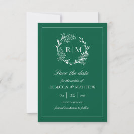 Elegant Floral Crest Monogram Photo Invitation 招待状