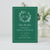 Elegant Floral Crest Monogram Photo Invitation 招待状 (スタンド正面)