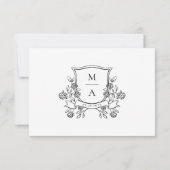 Elegant Floral Crest Monogram Wedding 出欠カード (裏面)
