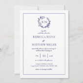 Elegant Floral Crest Monogram Wedding 招待状 (正面)