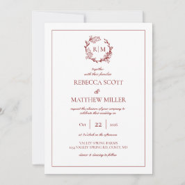 Elegant Floral Crest Monogram Wedding 招待状