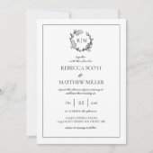 Elegant Floral Crest Monogram Wedding 招待状 (正面)