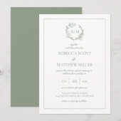 Elegant Floral Crest Monogram Wedding 招待状 (正面/裏面)