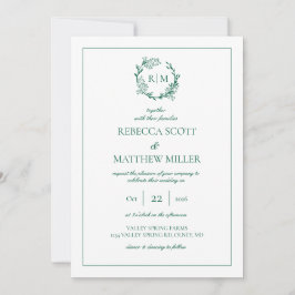 Elegant Floral Crest Monogram Wedding 招待状