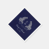 Elegant Floral Crest Navy Monogram Paper Napkin スタンダードカクテルナプキン (角)