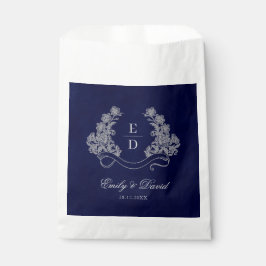 Elegant Floral Crest Navy Monogram Wedding フェイバーバッグ