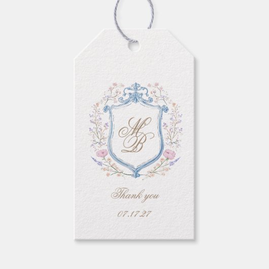 Elegant Floral Crest Wedding ギフトタグ (正面)