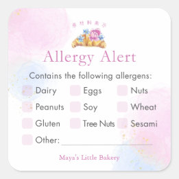 Elegant Floral Croissant Allergy Alert スクエアシール