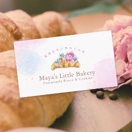 Elegant Floral Croissant Watercolor Bakery 名刺