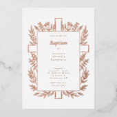 Elegant Floral Cross Baptism Religious Baby Photo 箔招待状 (正面)