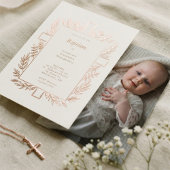 Elegant Floral Cross Baptism Religious Baby Photo 箔招待状