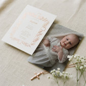 Elegant Floral Cross Baptism Religious Baby Photo 箔招待状
