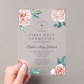 Elegant Floral Cross Girl First Communion アクリル招待状 (インサイチュ (ポータブル))