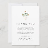 Elegant Floral Cross Girl First Holy Communion サンキューカード (正面)