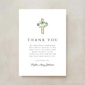 Elegant Floral Cross Girl First Holy Communion サンキューカード