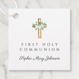 Elegant Floral Cross Girl First Holy Communion フェイバータグ