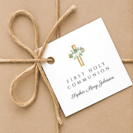 Elegant Floral Cross Girl First Holy Communion フェイバータグ