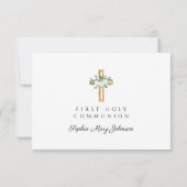Elegant Floral Cross Girl First Holy Communion 出欠カード (裏面)