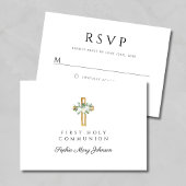 Elegant Floral Cross Girl First Holy Communion 出欠カード