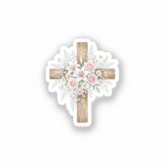 Elegant Floral Cross Pastel Spring Easter Sticker シール (正面)