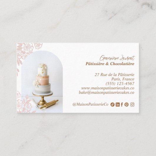 Elegant Floral Cupcake Pastry Cake Bakery Shop 名刺 (裏面)