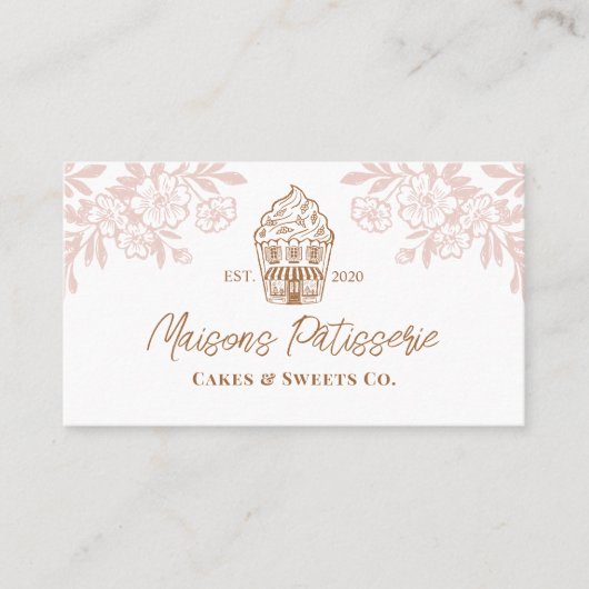 Elegant Floral Cupcake Pastry Cake Bakery Shop 名刺 (正面)