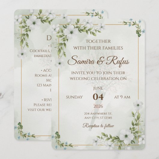 Elegant Floral - Customizable Rustic Boho 招待状 (正面/裏面)