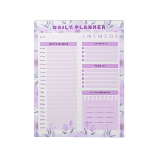 Elegant Floral Daily Planner Notepad ノートパッド (回転)