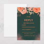 Elegant Floral Dark Green 出欠カード (正面/裏面)