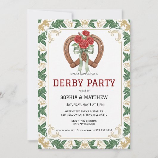 Elegant Floral Derby Party Invitation 招待状 (正面)