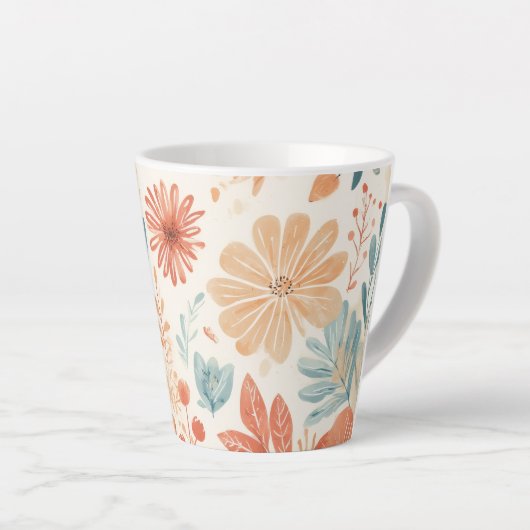 Elegant Floral Design Cup カフェラテマグ (右アングル)
