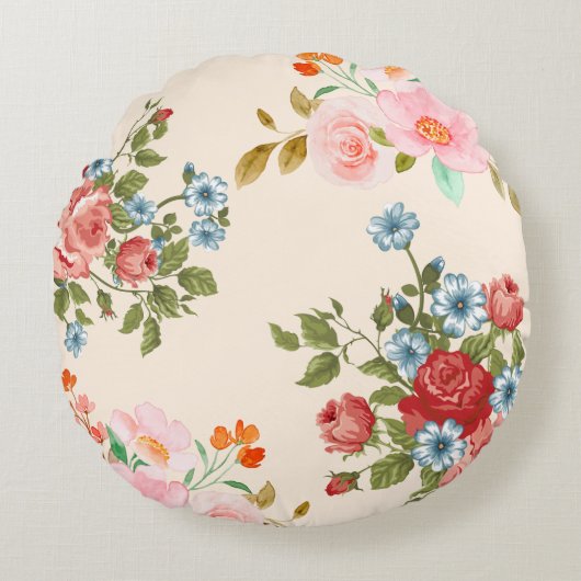 Elegant Floral Design Round Throw Pillow ラウンドクッション (正面)