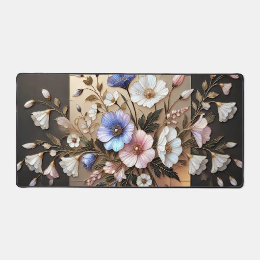 Elegant Floral Desk Mat Luxury Botanical Mouse Pad デスクマット (正面)