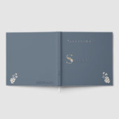 Elegant Floral Dusty Blue 70th Birthday Silver ゲストブック (全面)