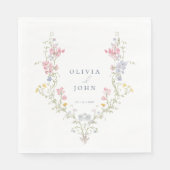 Elegant Floral dusty Blue Script Wedding  スタンダードランチョンナプキン (正面)