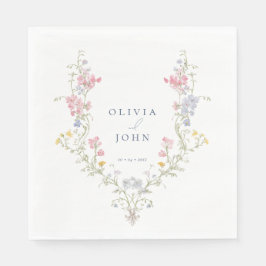 Elegant Floral dusty Blue Script Wedding  スタンダードランチョンナプキン