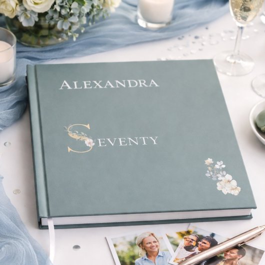 Elegant Floral Dusty Sage 70th Birthday Silver ゲストブック