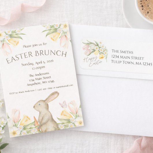 Elegant Floral Easter Bunny Easter Brunch Invite シーズンカード