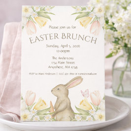 Elegant Floral Easter Bunny Easter Brunch Invite シーズンカード