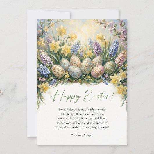 Elegant Floral Easter Eggs Spring Religious シーズンカード (正面)