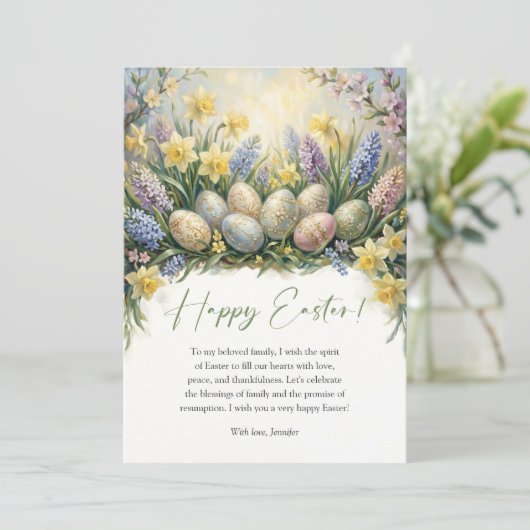 Elegant Floral Easter Eggs Spring Religious シーズンカード (スタンド正面)